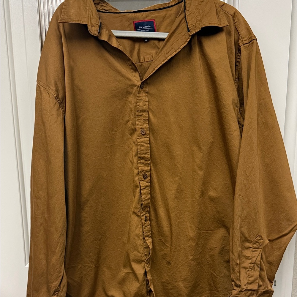 Men's Goldish Brown Button-Down Shirt in Brown
